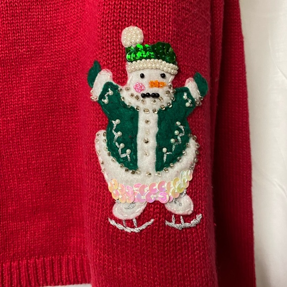 Vintage Tiara Sequence Ice Skating Snowman Xmas Cardigan Sweater By Tiara ,PXL - Picture 10 of 14
